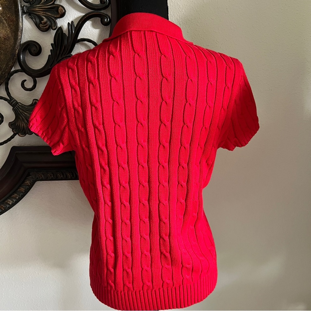 Ralph Lauren Women’s Red 100% Cotton Cable Knit Short Sleeve Sweater XL - Picture 6 of 14